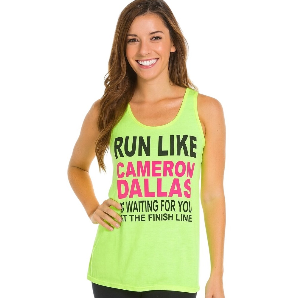 Fruit of the Loom Tank Top Small Neon Green‎ Graphic Run Like Cameron Dallas